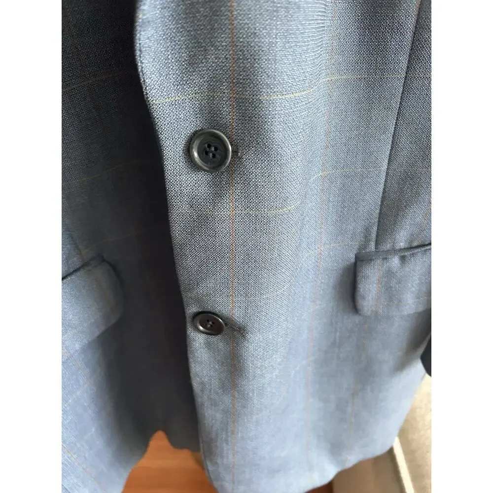 Luigi Bianchi Mantova Men's Wool Silk Jacket Blazer Navy Plaid Italy 48R